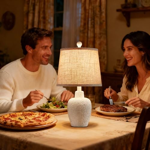 Table Lamps for Bedroom Set of 2 Farmhouse Table Lamps for Living Room 21" Rustic Cottage Jar-Shaped Bedside Lamp for Nightstand with Natural Beige Finish,Bulbs Not Included - color: White