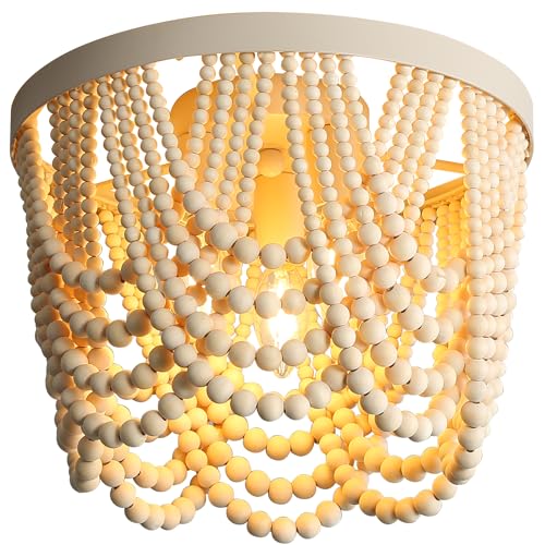 Bohemian Wood Beaded lamp 3-Light recessed Mounted Ceiling lamp Primary Color Antique Rustic mini Chandelier for Dining Room, Bedroom, Girl Room，Nursery, Hallway, Entrance, Passageway - color: Natural