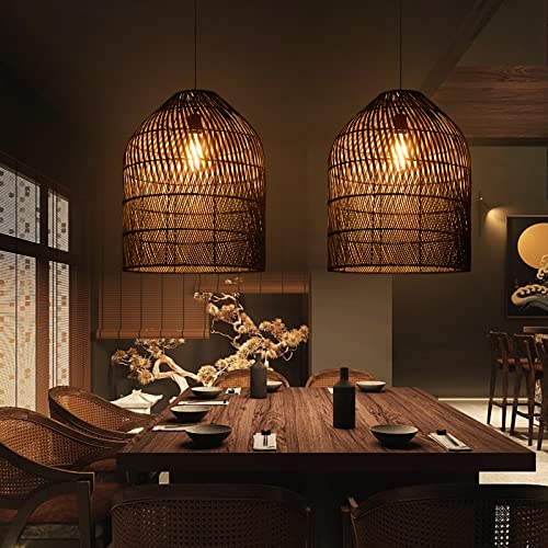 Arturesthome 1 Light Wicker Bell Pendant Lamp, Design Basket Rattan Woven Pendant Light Shades, Handmade Hanging Ceiling Lights Crafts Lampshade Black - size: Black W 16.5" x H20.8"