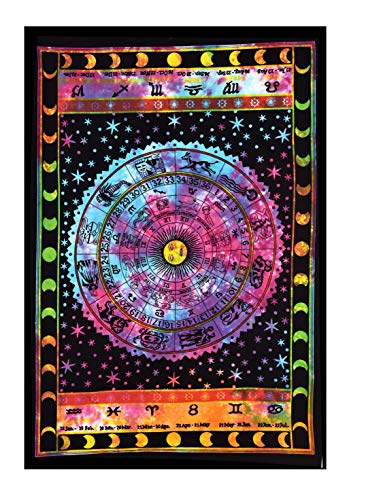 ANJANIYA Sun Moon Star Zodiac Goodluck Tarot Card Bohemian Room Dorm Decor Hippie Indian Boho Tapestry Psychedelic Mandala Wall Hanging Art Cotton Tapestries (Multi, 30"X40")