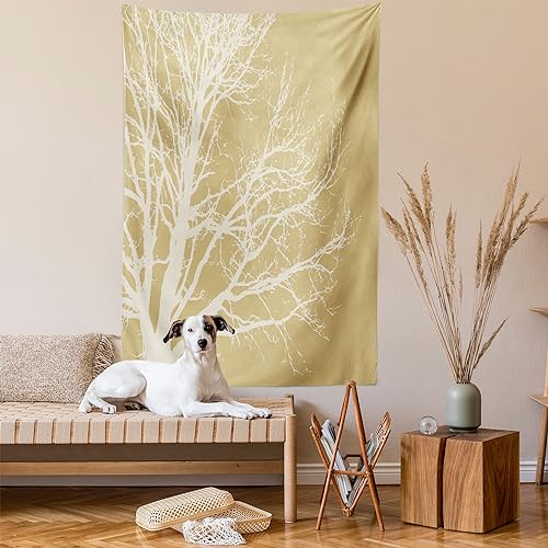 Ambesonne Grunge Tapestry, Tree Silhouette Branches Nature in Vintage Style Monochromic Simplistic Art Print, Wall Hanging for Bedroom Living Room Dorm Decor, 40" X 60", Cream Tan - color: Cream Tan, size: 60"L x 40"W