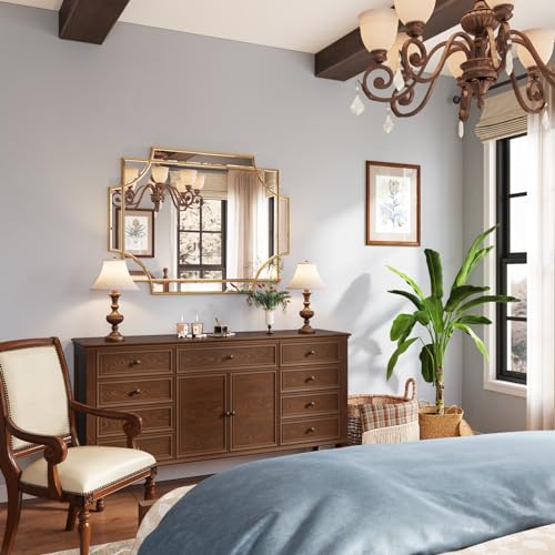 Kelly Miller Large Gold Decorative Mirror for Wall, 30"x40" Gold Bathroom Mirror Rectangle Vanity Wall Mirror Beveled for Master Bath Half Bath Living Room Bedroom Farmhouse Fireplace Hallway - size: 40"L x 29.2"W