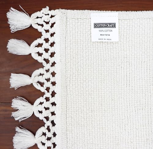 COTTON CRAFT Woven Area Rug - 2 Pack Cotton Jacquard Textured Rug - Boho Farmhouse Rustic Throw Rug with Fringe - Machine Washable Accent Mat for Bedroom Living Room Entryway Nursery - 20x32 - White - color: White - 2 Pack, size: 1'8" x 2'8" (Rectangular)