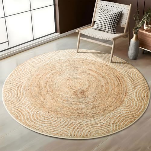 Asrug Imitation Jute Low Pile Round Rug Area Rug Washable Non-Slip Circle Rug Soft Plush Touch Circle Rugs Round for Kitchen Bathroom Living Bedroom Nursery, Carpet 4ft /48 inch/122 cm Brown - color: Brownline, size: 4ft