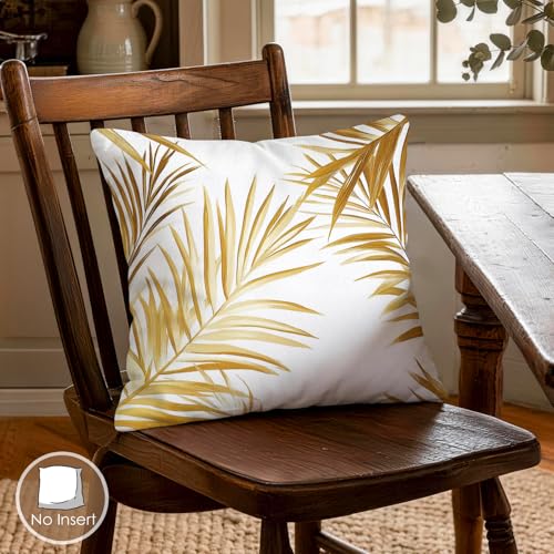 OBSEDE Golden Leaf Illustration Decorative Throw Pillow Covers 18 × 18 in, Set of 4, Couch Cushion Cases Inserts for Sofa Bed Living Room Home Decor, Single Side Print - color: Gilded Botanical Line Drawing, size: 18" x 18" (Pack of 4)