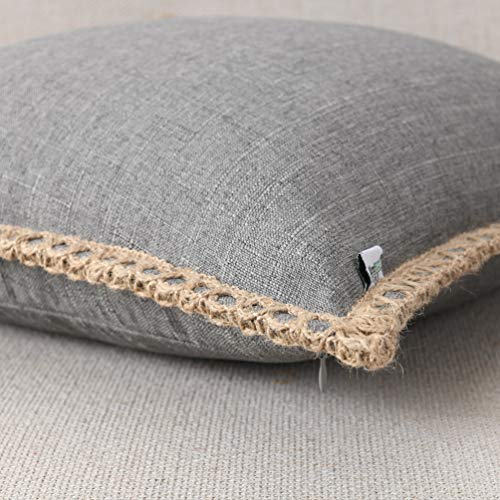 Set of 2 Farmhouse Throw Pillow Covers - Burlap Linen Trimmed Tailored Edges Decorative Cushion Covers for Bed Home Outdoor Decoration (2 Pieces, 26" x26", Grey 3/ Linen Band) - color: Grey, size: 26" x 26" (Pack of 2)
