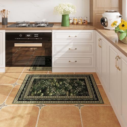 Rugcomf 2x3 Rug Impressionist-Style Vintage Indoor Door Mat Machine Washable Small Area Rug Non-Slip Low Pile Throw Rugs for Entryway Kitchen Front Door Indoor Entrance Entry Kids Room, Green - color: Green, size: 2' x 3' (Rectangular)