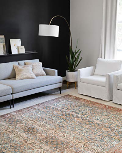 Loloi Layla Collection LAY-04 Ocean/Rust 2'-3" x 3'-9" .13" Thick Accent Rug, Soft, Durable, Vintage Inspired, Distressed, Low Pile, Non-Shedding, Easy Clean, Printed, Living Room Rug - color: Ocean / Rust, size: 2'3" x 3'9" (Rectangular)