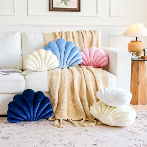 Lfsaaj White Seashell Throw Pillows, Shell Shaped Throw Pillows, 18 Inch Soft Velvet Home Decorative Pillow Plush Cushion for Bed Couch Living Sofa Room Decor Accent Throw Pillow - color: Velvet-white, size: Large-18Inch