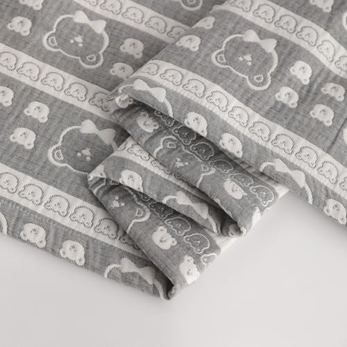 NTBAY 3 Layer Oversized Muslin Cotton Toddler Blanket, Jacquard Reversible Nursery Bed Blanket, Super Soft and Thermal for All Seasons, Baby Gift, 45"x60", Dark Grey Bear - color: Dark Grey Bear, size: 45x60 Inch (Pack of 1)