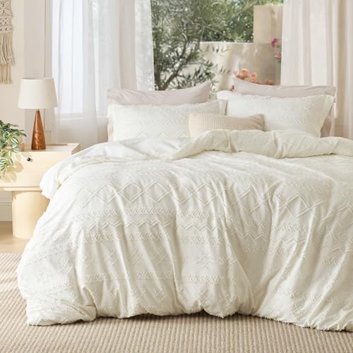 Bedsure Boho Duvet Cover Queen Size, Soft & Comfortable Elegant Design Boho Bedding for Decoration, Machine Washable Comforter Cover for All Seasons,Includes 1 Duvet Cover & 2 Pillow Shams,White - color: 06 - White (No Comforter), size: Queen (90" X 90")