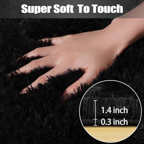 qulint Black Area Rug for Living Room, 4x6 Fluffy Rug for Bedroom Soft Shag Small Carpet for Nursery, Fuzzy Plush Shaggy Alfombras for Boys and Girls Dorm Kid Room Modern Home Decor (4ft x 6ft, Black) - color: Black, size: 4' x 6' (Rectangular)