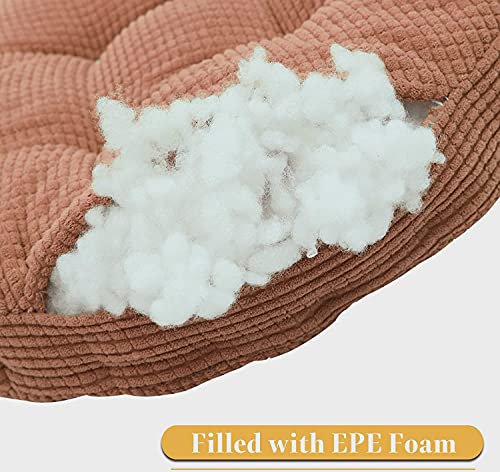 Brown Floor Pillow, Soft Round Seat Cushion (15" Dia.x 3.6'' H), Thicked Corduroy Chair Pad with EPE Foam, Indoor/Outdoor Floor Cushion, Tatami Seat Pad, Fits Dining Chairs, Office, Home, Dorm