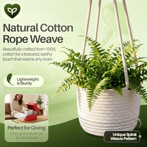 Flexzion Macrame Plant Hanger Basket for Indoor Plants - 8 Inch Jute Rope Planter Pot Cover, Woven Hanging Plant Holder Up to 7 Inch Pots, Boho Hanging Planters Home Decor Storage Organizer (White) - color: White, size: 8" x 6"