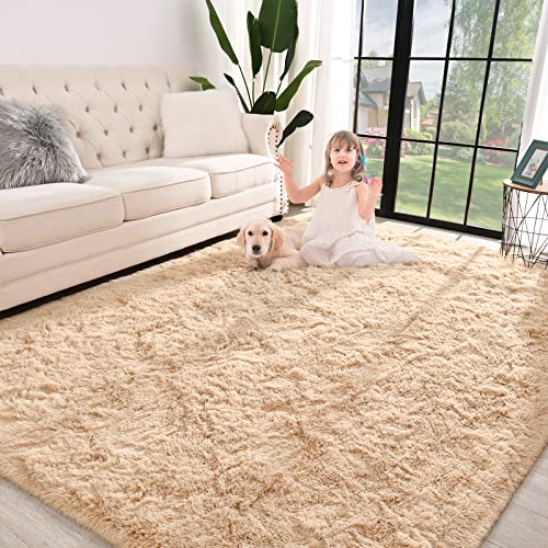 Jelymark Super Soft Shaggy Rug for Bedroom, 5x8 Feet Fluffy Carpet for Living Room, Fuzzy Indoor Plush Area Rug for Home Decor, Furry Floor Rugs for Dorm, Kids Nursery Rug for Girls, Beige - color: Beige, size: 5' X 8' (Rectangular)