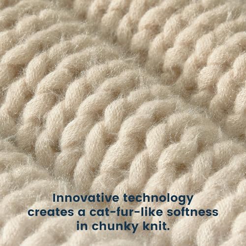 SLEEP ZONE Throw Blanket for Couch - Chunky Knit Hollow Blanket, Throw Blankets for Bed, Handmade Long Plush Cat Yarn, Soft Fluffy Knit Blankets Home Decor (Beige, 40x50in) - color: Beige, size: 40*50