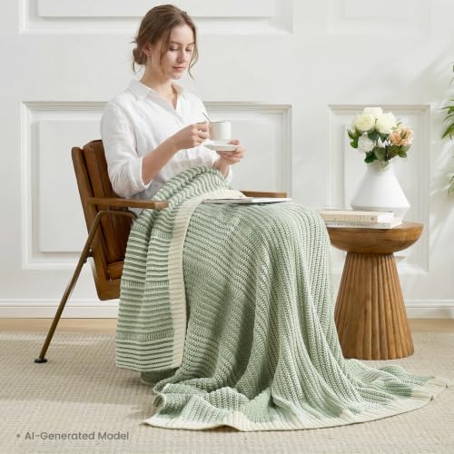 Amélie Home Premium Chenille Throw Blanket, Soft Cozy Luxury Two-Tone Knit Blanket for Couch, Sofa, Chair, Home Decor, Sage Green & Ivory 50"x60" - color: Two-tone Sage Green, size: 50" X 60"