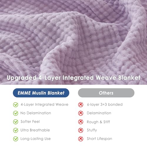 EMME Cotton Throw Blanket for Couch Soft Muslin Blankets 50"x60" Lightweight Breathable Blanket All Season Gauze Blanket, Lavender - color: 07 - Lavender, size: Throw (50" x 60")