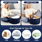 Tiita Round Stuffed Pouf Ottoman, Stripe Faux Fur Poufs with Foam Chunk Filling, Furry and Fluffy Pouf 21×21×12 inch Foot Stool Storage Ottoman,Puff Office Foot Rest for Couch Living Room, Navy Blue - color: Striped Round Navy Blue