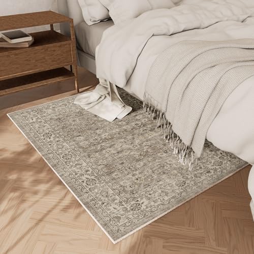 Boho Washable Throw Rugs for Entryway: Door Mat Indoor Entrance 2x3 Small Rug Stain Resistant Non-Slip Low Pile Soft Carpet for Kitchen Front Door Indoor Entrance Entry Bedroom - color: Brown Grey Cream, size: 2' x 3' (Rectangular)