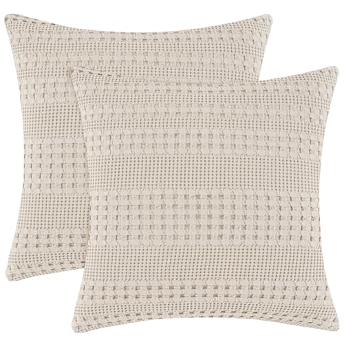 PHF 100% Cotton Waffle Weave Pillow Covers 24" x 24", 2 Pack Luxury Square Shell for Elegant Home Decor, No Filling, Luxury Aesthetic Soft Pillow Covers for Bed, Oatmeal - color: Oatmeal, size: 24" x 24" (Pack of 2)
