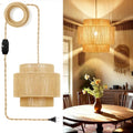 Vinaco Boho Hanging Light Plug in with Rotary Switch, Hand-Woven Dimmable Switch Swag Lamp, 3-Tier Wicker Swag Lights with Plug in Cord 15.4ft, Rattan Wicker Pendant Lights Living Room Corridor Foyer - size: 3 tier HL-8