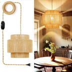 Vinaco Boho Hanging Light Plug in with Rotary Switch, Hand-Woven Dimmable Switch Swag Lamp, 3-Tier Wicker Swag Lights with Plug in Cord 15.4ft, Rattan Wicker Pendant Lights Living Room Corridor Foyer - size: 3 tier HL-8