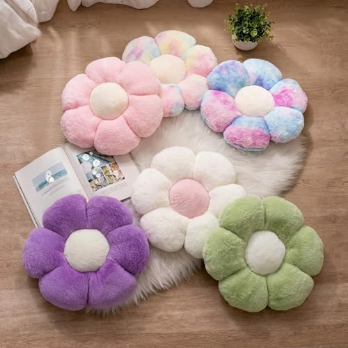 2 Pcs Pink White Throw Pillows Cute Flower Pillow Daisy Flower Shaped Floor Cushions Set, Preppy Decorative Throw Pillows for Girls Bed Bedroom Couch Decor (White & Pink, 15 INCH) - color: White & Pink