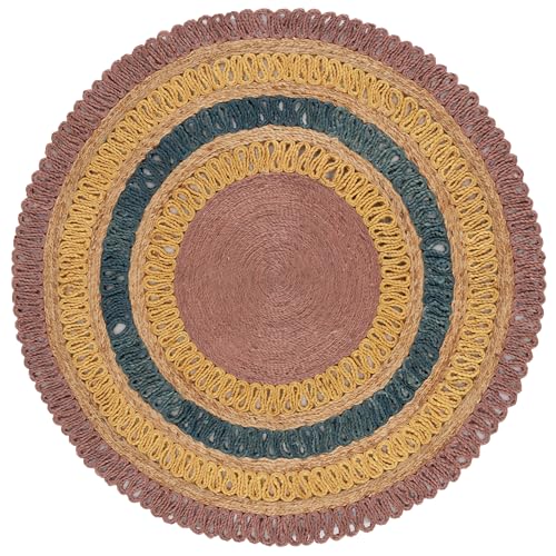 SAFAVIEH Natural Fiber Round Collection 5' Round Lavender / Multi NF201A Handmade Boho Charm Farmhouse Jute Area Rug - color: Lavender/Multi, size: 5' (Round)