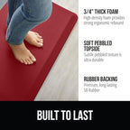 GORILLA GRIP Comfortable Cushioned Kitchen Mats for Floor, 39x20, Waterproof and Stain Resistant Soft Top, 3/4 Inch Thick Ergonomic Standing Desk Anti Fatigue Mat, Foam Supports Ankles and Feet, Red