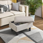 IBUYKE Storage Ottoman Footrest Stool with Linen Fabric, Rectangular, Flip Top Lid, Non-Slip Feet, Compact Design, Stylish and Functional, Linen RF-BD223
