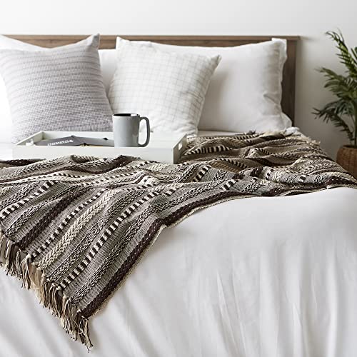 DII Braided Striped Decorative Throw Blanket, 50x60, Dark Brown - color: Dark Brown