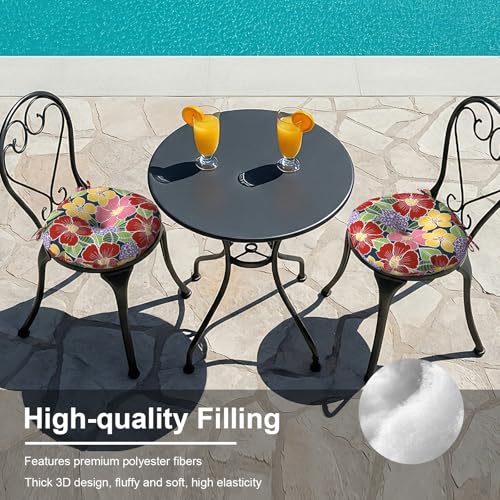 LVTXIII Outdoor Bistro Chair Cushions, 15"x15"x4" Round Patio Chair Cushions, All Weather Tufted Seat Cushions for Patio Furniture Use, Set of 2, Flower Bloom - color: Flower Bloom