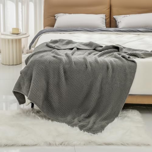 bearberry Soft Rib Knit Blanket Thin Warm & Breathable - Snuggly Minky Throw for Everyday Use, Travel, Chair | All-Season Machine Washable for Couches, Gifts, Family (Grey, 50”x60”) - color: Ribbed Knit Grey, size: Throw(50″x60″)