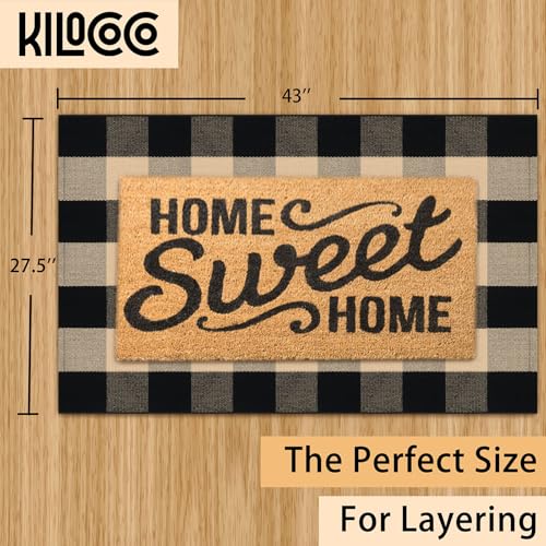 KILOCOCO Buffalo Plaid Checkered Rug - Door Mat Brown and Black Indoor Cotton Washable Front Door Rugs Layered Doormats for Front Porch Farmhouse Entryway Outdoor, 27.5x43 Inches - color: Brown and Black, size: 2'4" x 3'7" (Rectangular)