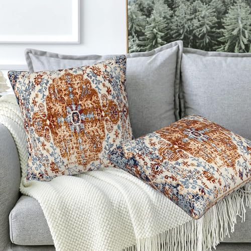 Ethnic Boho Throw Pillow Covers Set of 2 Rug Boho Style Ethnic Design Pillow Covers 16x16 Inch Modern Farmhouse Home Decorative Pillow Cases Cushion Cover for Sofa Living Room Office - color: Ethnic Boho, size: 16" x 16" (Pack of 2)