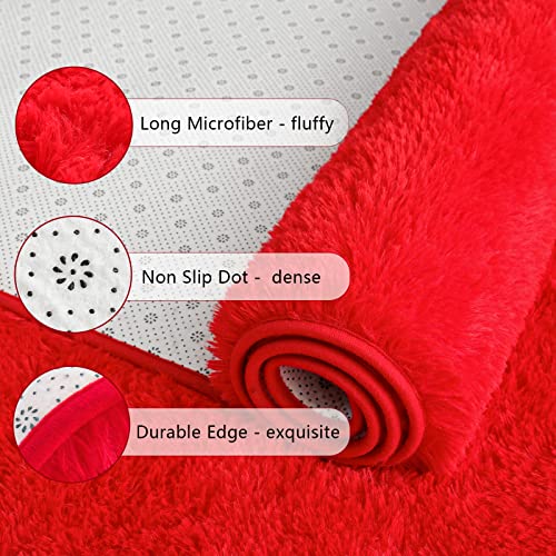 Chicrug Soft Area Rugs for Bedroom Living Room Plush Fluffy Rug 2x4 Feet, Shag Furry Area Rug Carpet Non Shedding for Nursery Children Kids Girls Room Home Decorative, Red - color: Red, size: 2' x 4' (Runner)
