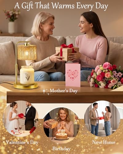 Candle Warmer Lamp, Timer Dimmable Candle Lamp, Adjustable Height and Brightness Gold Candle Warmer, Boho Rattan Lampshade and 2 Bulbs, Suitable for Home Decor, Birthday Gifts for Women Mom - color: Rattan-Gold