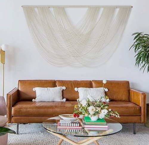 Flber Macrame Wall Hanging Large 57.00" W x 31.00" L Macrame Wall Decor Large Yarn Tapestry Home Boho Wall Decor - color: Ivory1