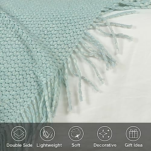Blagic Knitted Throw Blanket for Couch, Soft Farmhouse Throw Blanket with Tassels,Home Decorative Lightweight Blankets,Spring Throws for Bed/Chair/Sofa,Wheat Textured (Light Blue&White,50" W x 60" L) - color: I-blue & White, size: 50 × 60 in