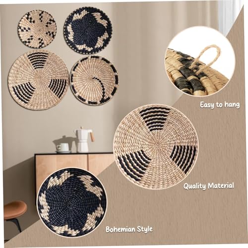 Wicker Wall Basket 4Pcs 8in/10in/12in Round Wall Basket Decor Boho Woven Wicker Hanging Decorative Ideal for Home Office Club Party
