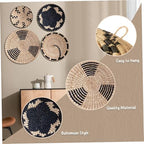 Wicker Wall Basket 4Pcs 8in/10in/12in Round Wall Basket Decor Boho Woven Wicker Hanging Decorative Ideal for Home Office Club Party