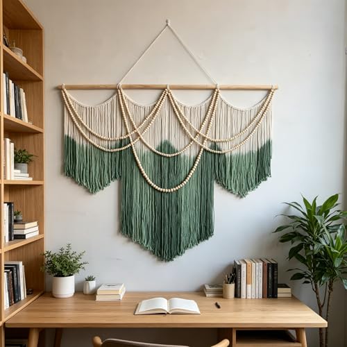 RUIZHIXUAN Large Macrame Wall Hanging Macrame Tie-dye Wall Hangings Tapestry Cotton Textile Boho Wall Decor Art Bedroom headboard Handwoven 59" Wx43” L (Tie-dye green) - color: Tie-dye green
