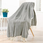 Herringbone Knitted Two Tone Throw Blankets with Braided Tassel Fringe, Boho Farmhouse Lightweight Turkish Throw Blanket for Couch Bed Sofa, Picnic, Yoga, Outdoor Blanket, 50 x 60 Inch, Coffee Brown - color: Coffee Brown