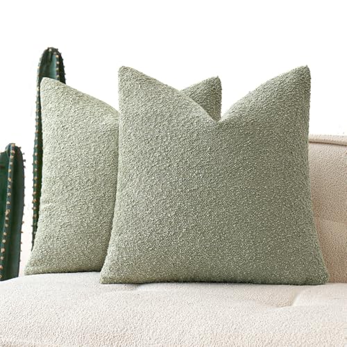 MIULEE 18x18 Inch Decorative Pillow Covers for Couch Bed Set of 2 Textured Boucle Neutral Spring Throw Pillow Covers Sage Green Accent Solid Pillowcases Sofa Living Room Home Decor - color: Sage Green, size: 18" x 18" (Pack of 2)