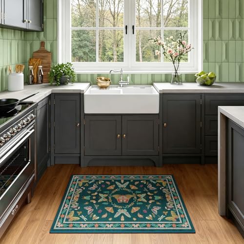 Unirea 2x3 Small Dark Blue Washable Area Rug, Door Mat Indoor Entrance Insect Rug, Non Slip Thin Area Rugs, Soft Boho Bug Entryway Rug for Kitchen, Bathroom, Bedroom, Laundry Room, Low Pile Carpet - color: Dark Blue, size: 2'x3'