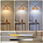 Brilvibera Boho Floor Lamp with Remote- Arc Tall Lamps, Bronze Floor Lamps with Stepless Dimmable Bulb, Hand-Worked Adjustable Rattan Lampshades, Brown Rattan Standing Lamp - style: Bronze Rattan Arc Lamp