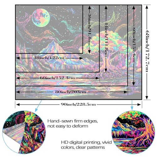 Zussun Blacklight Mountain Forest Tapestry Hippie Tree of Life Tapestries for Bedroom Aesthetic Glow in The Dark Moon and Stars Tapestry Wall Hanging for Living Room Dorm 60 × 44 Inch - color: Colorful Lake, size: 60"L x 44"W