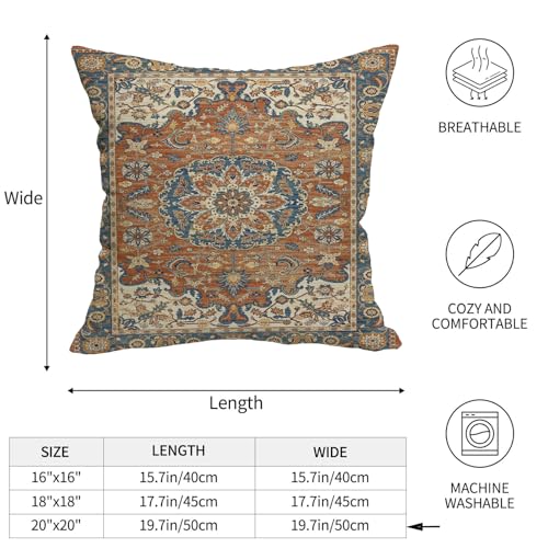 Western Boho Throw Pillow Covers 20x20 Set of 2 Orange Blue Ethnic | Vintage Boho Outdoor Pillows Cover Fall Autumn Bohemian Linen Decorative Pillow Case for Couch Living Room Bed Decor - color: Orange Blue 2, size: 20" x 20" (Pack of 2)