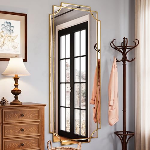 Kelly Miller 70"x30" Large Gold Beveled Full Length Mirror, Traditional Farmhouse Rectangular Wall Mirror for Bedroom, Living Room, Hallway, Entryway - size: 70"L x 30"W